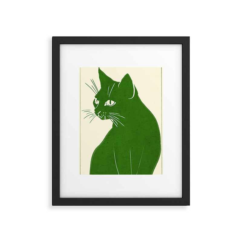 Minimalist Green Cat Framed Art Print Gallery Image 5