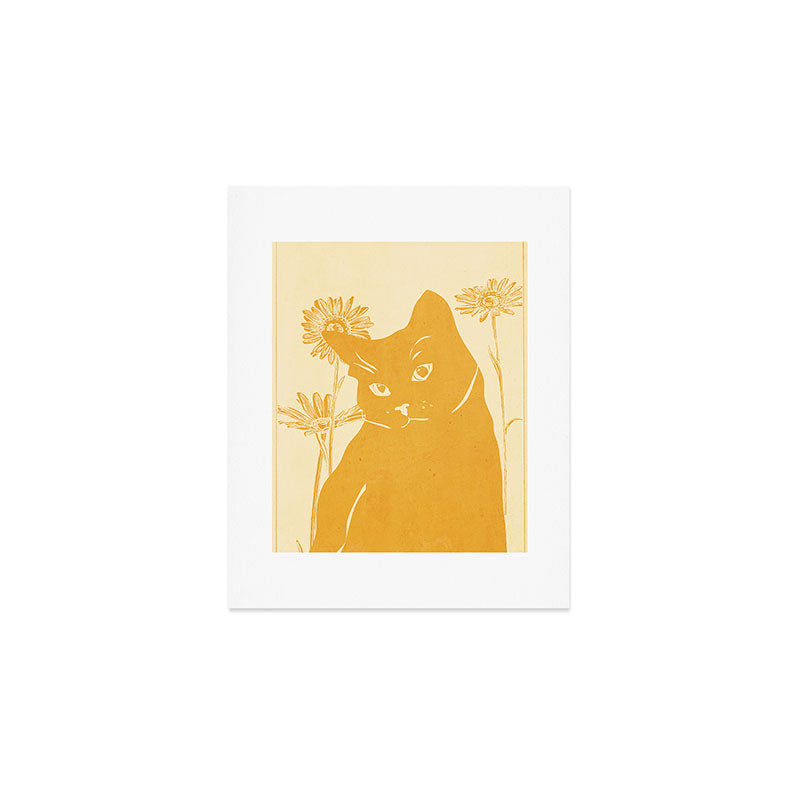 Minimalist Yellow Cat Art Print Gallery Image 1