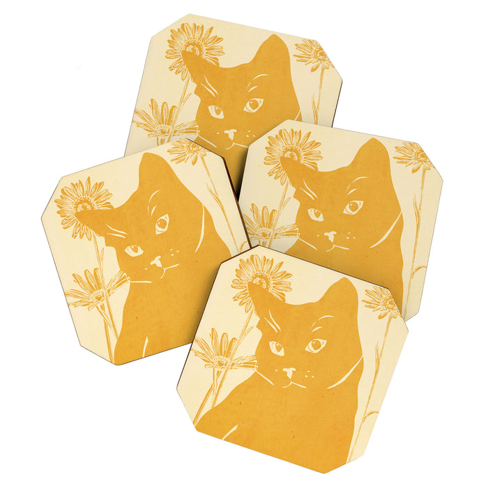 Minimalist Yellow Cat Coaster Gallery Image 1