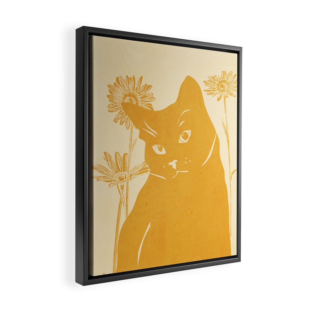 Minimalist Yellow Cat Framed Canvas Print Gallery Image 2