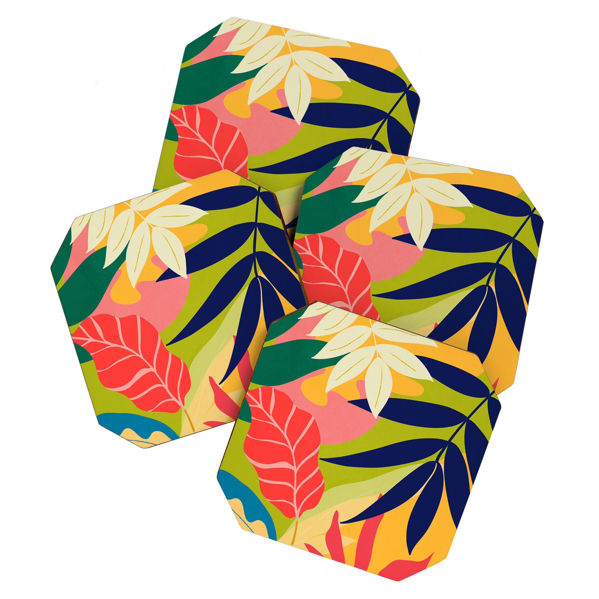 Modern Abstract Art Tropical Leaves Coaster Gallery Image 1