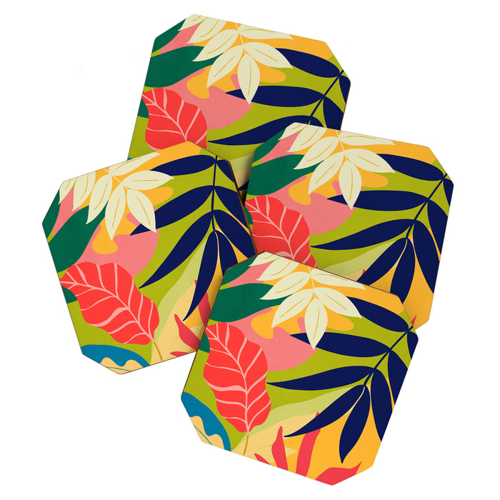 Modern Abstract Art Tropical Leaves Coaster Gallery Image 1
