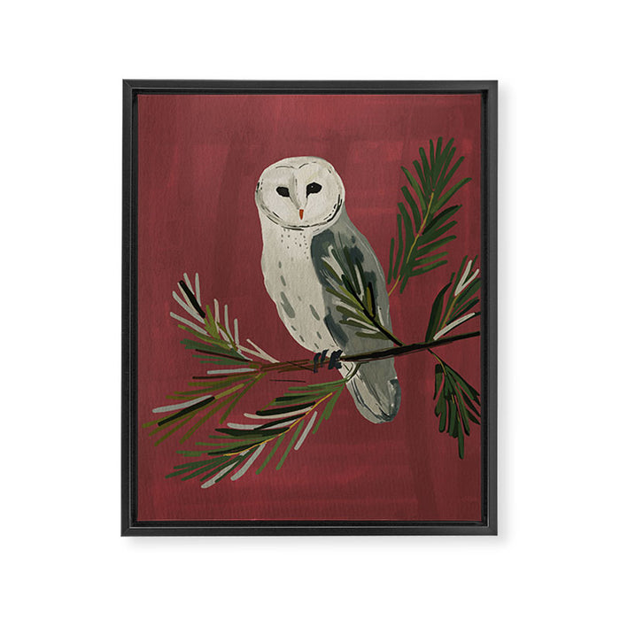 Owl on a Pine Branch Framed Canvas Print Gallery Image 1