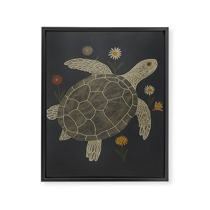 Turtle with Flowers Framed Canvas Print Gallery Image 1