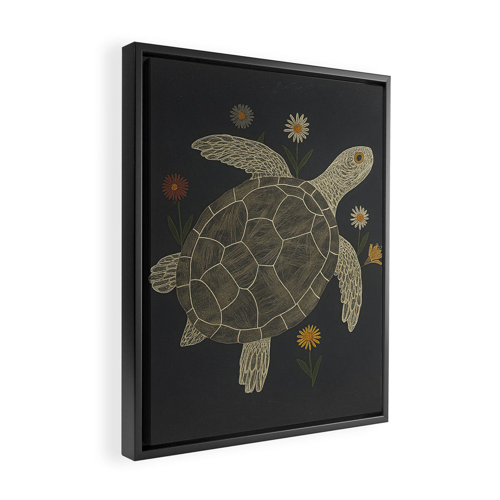 Turtle with Flowers Framed Canvas Print Gallery Image 2