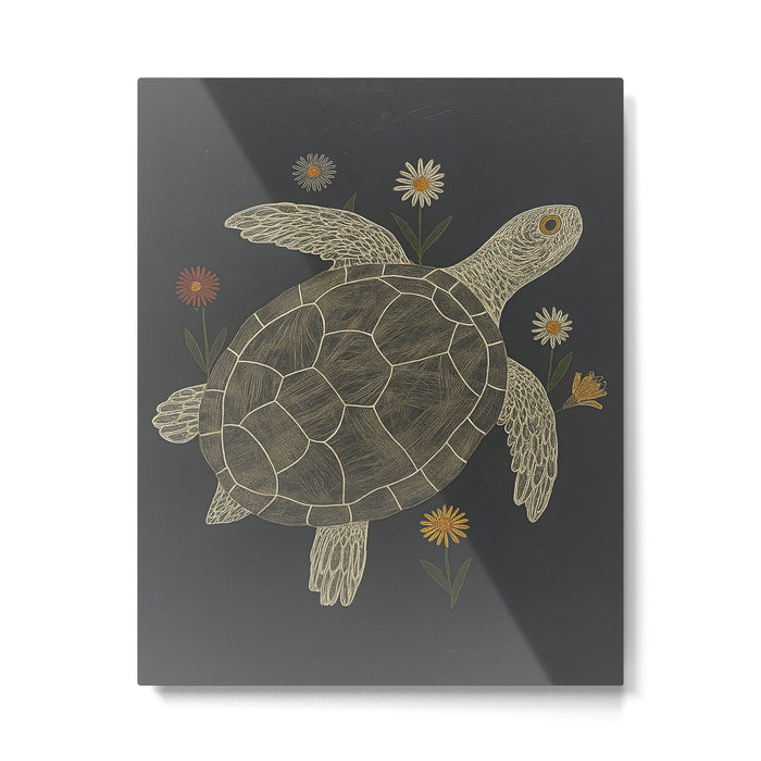 Turtle with Flowers Metal Print Gallery Image 1