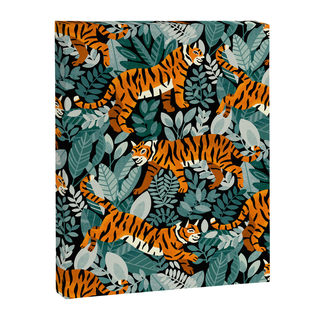Bengal Tiger Teal Jungle Canvas Print Gallery Image 8