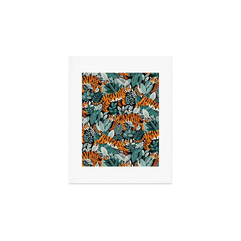 Bengal Tiger Teal Jungle Art Print Gallery Image 1