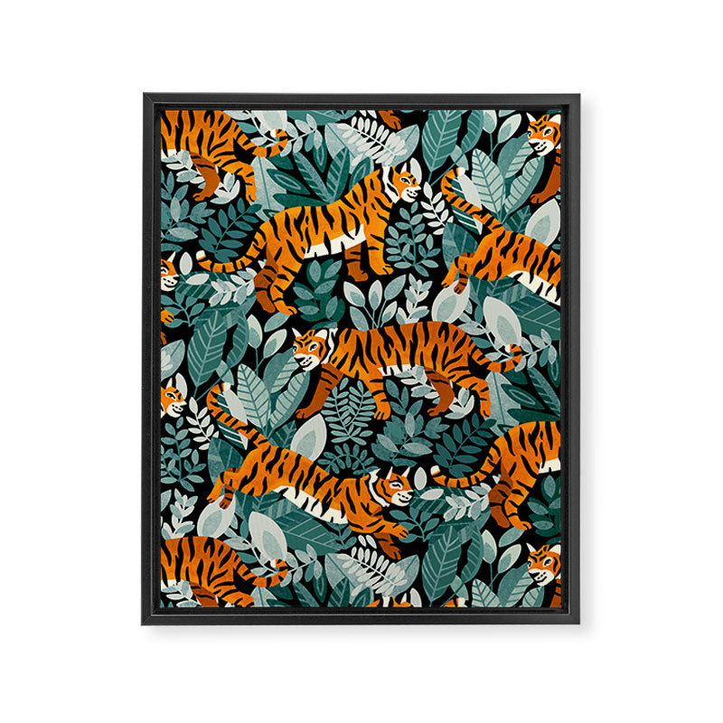 Bengal Tiger Teal Jungle Framed Canvas Print Gallery Image 8