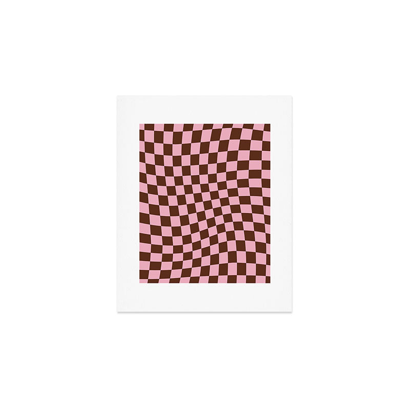 Retro Brown and Pink Checkerboard Art Print Gallery Image 1