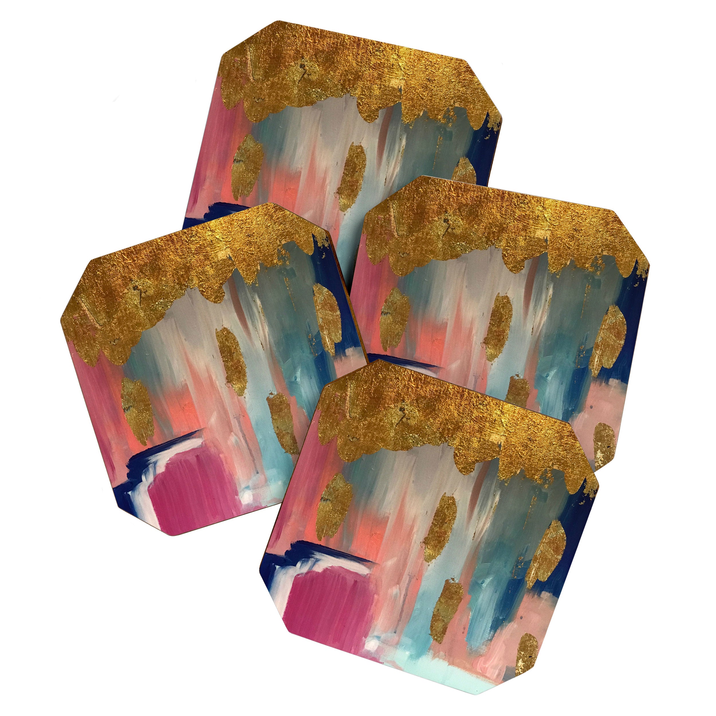 Gold Leaf & Indigo Blue Abstract Coaster Gallery Image 1