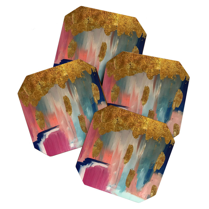 Gold Leaf & Indigo Blue Abstract Coaster Gallery Image 1