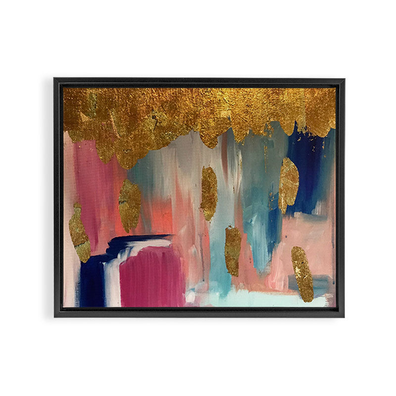 Gold Leaf & Indigo Blue Abstract Framed Canvas Print Gallery Image 2