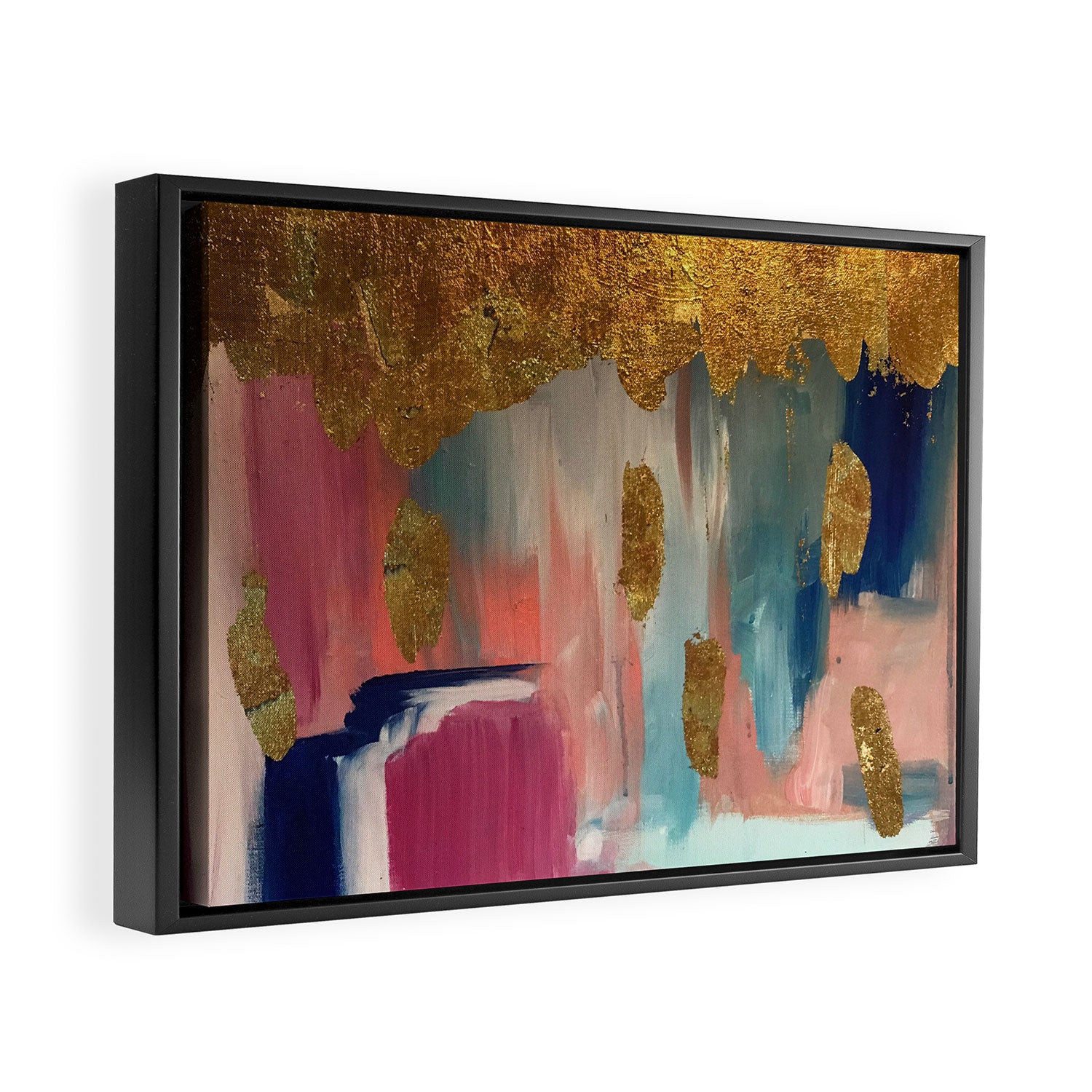 Gold Leaf & Indigo Blue Abstract Framed Canvas Print Gallery Image 6