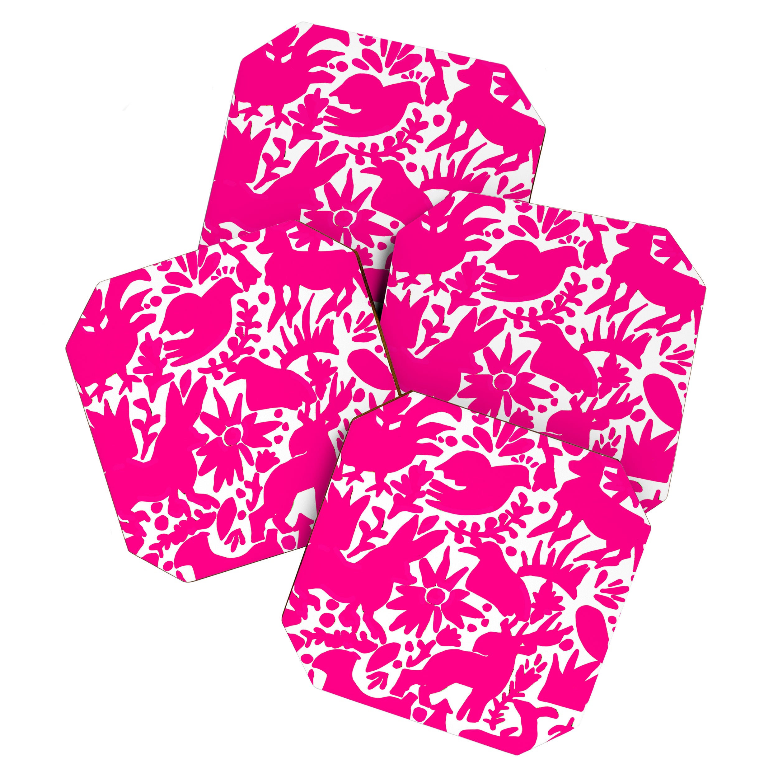 Hot Pink Otomi Bright Pattern Coaster Gallery Image 1