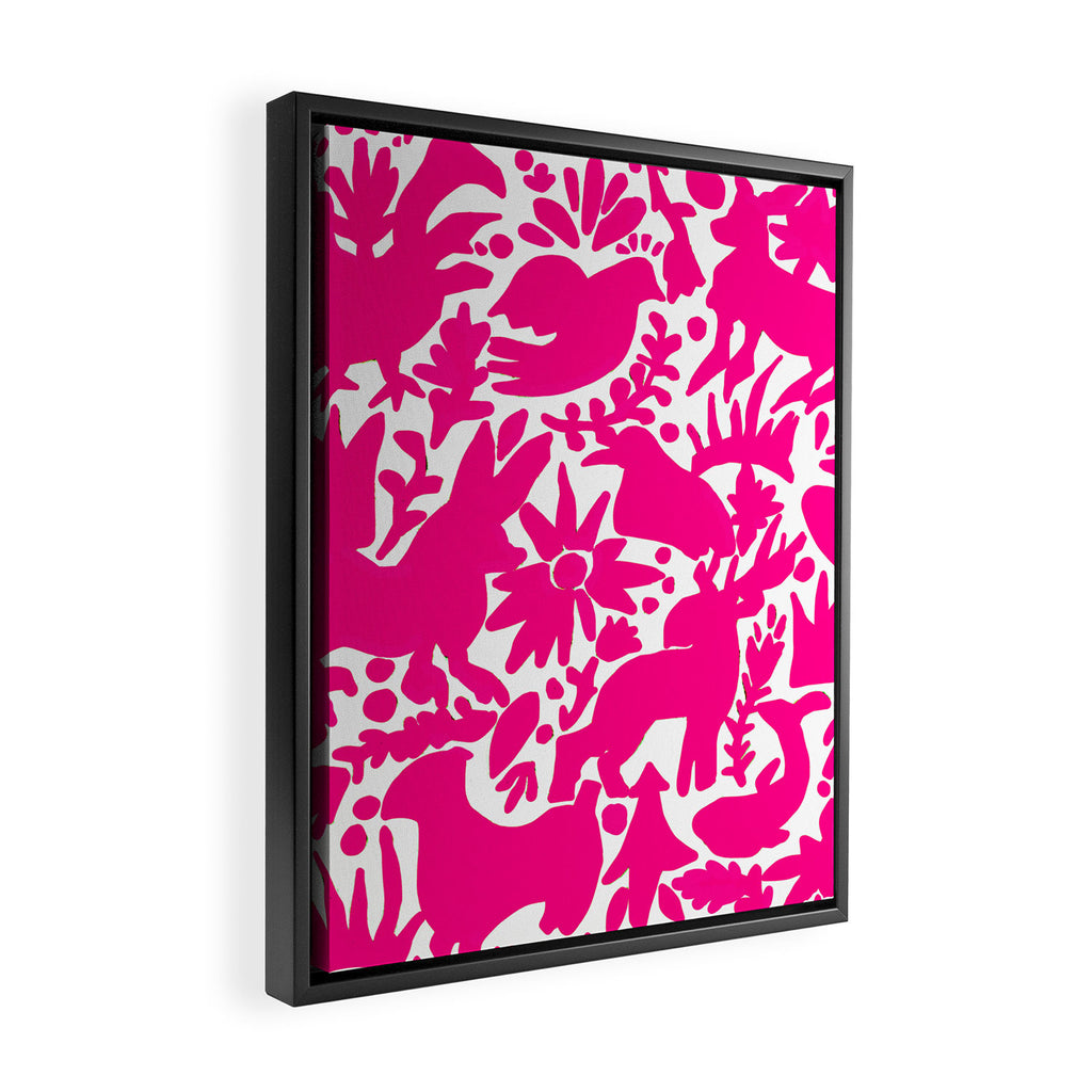 Hot Pink Otomi Bright Pattern Framed Canvas Print Gallery Image 2