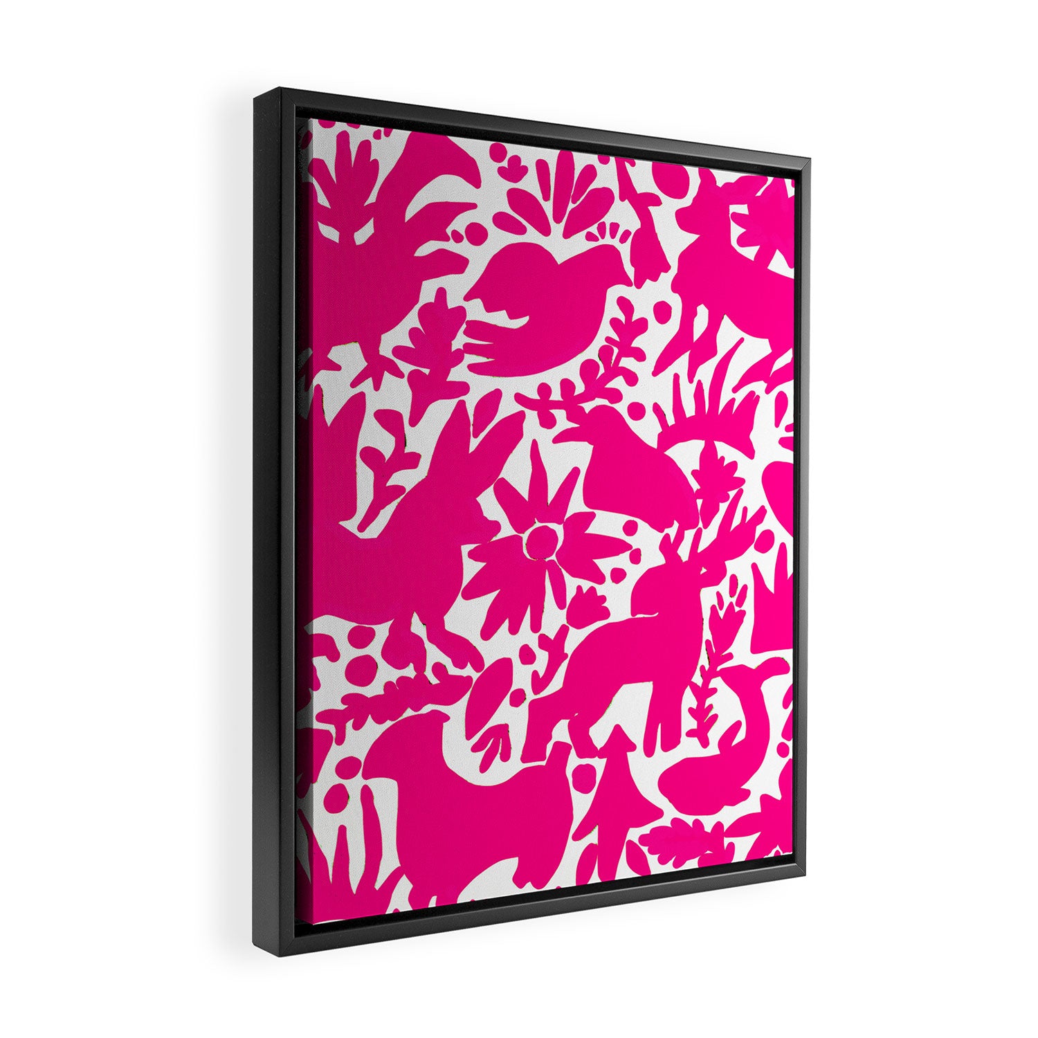 Hot Pink Otomi Bright Pattern Framed Canvas Print Gallery Image 2