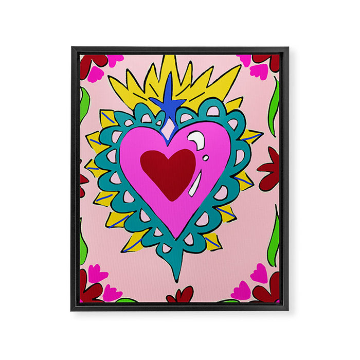 Hot Pink Sacred Hearts Framed Canvas Print Gallery Image 1
