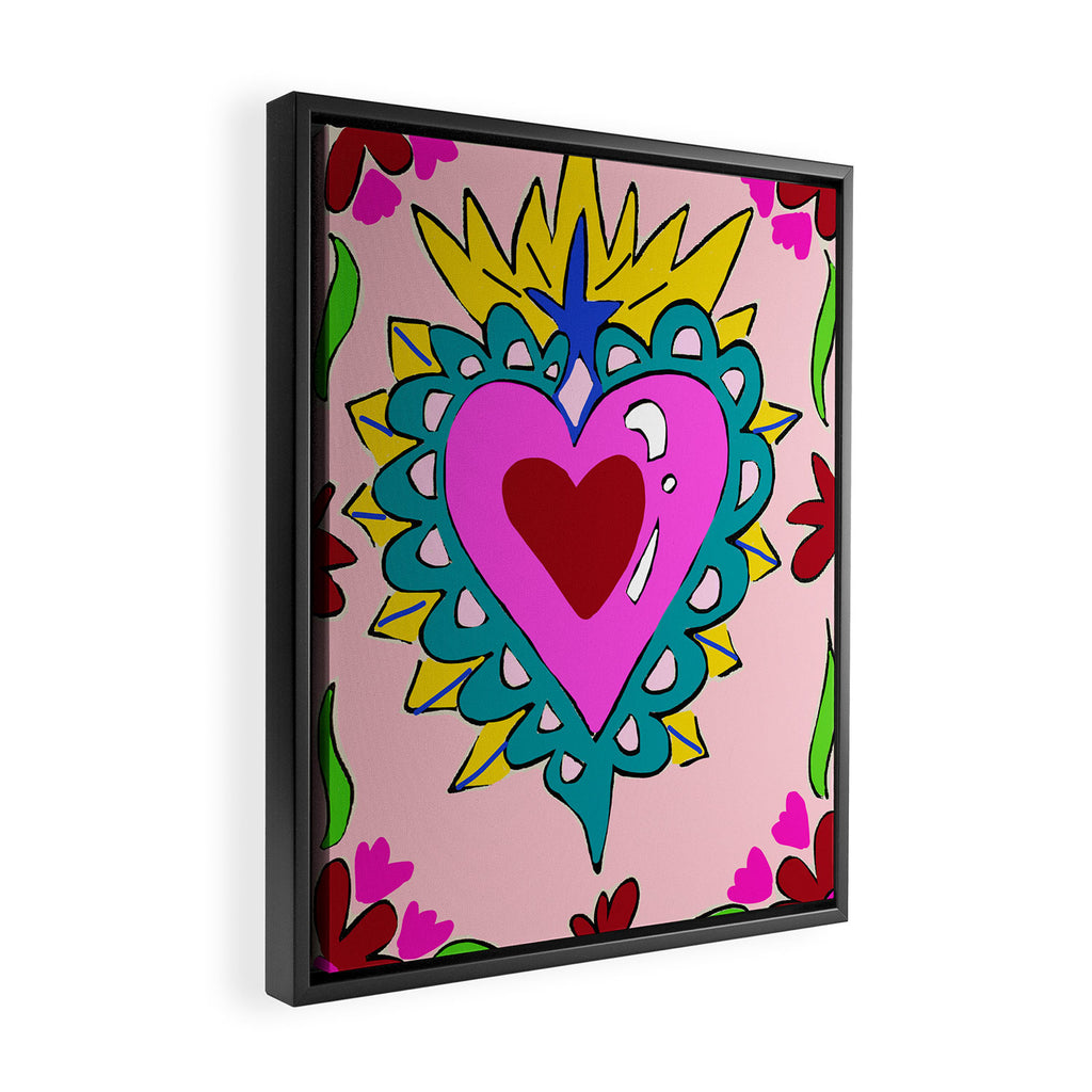Hot Pink Sacred Hearts Framed Canvas Print Gallery Image 2