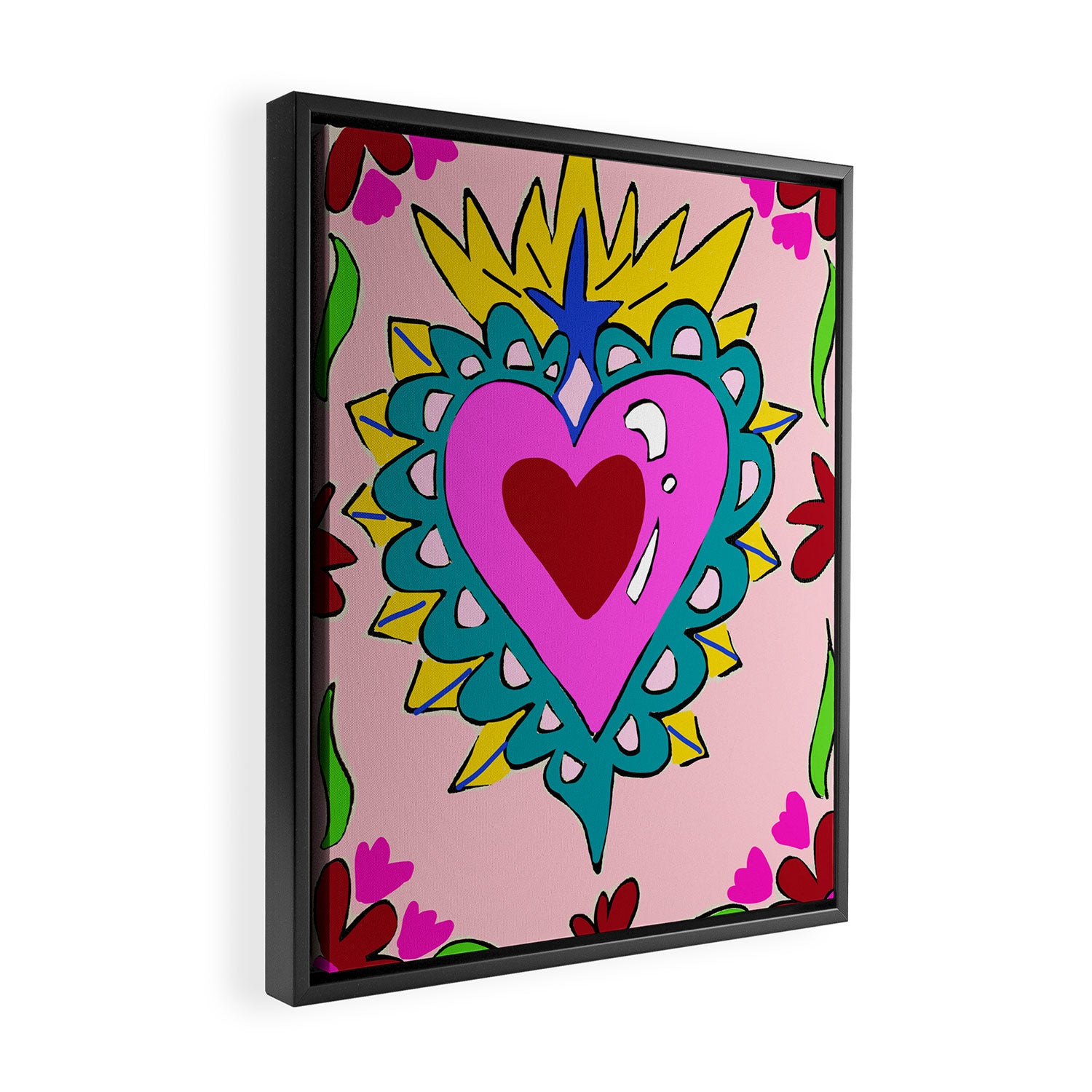 Hot Pink Sacred Hearts Framed Canvas Print Gallery Image 2