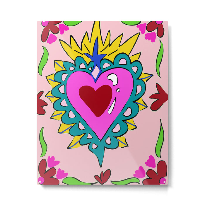 Hot Pink Sacred Hearts Metal Print Gallery Image 1