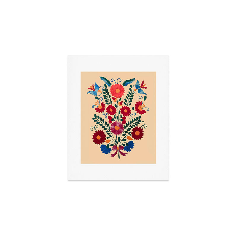 Mexican Bird Motif Cream  Art Print Gallery Image 1