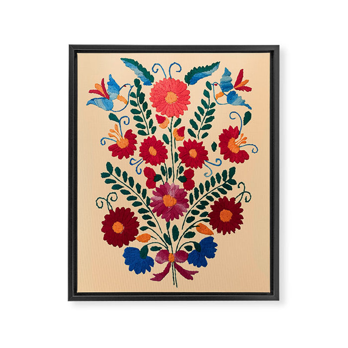 Mexican Bird Motif Cream  Framed Canvas Print Gallery Image 1