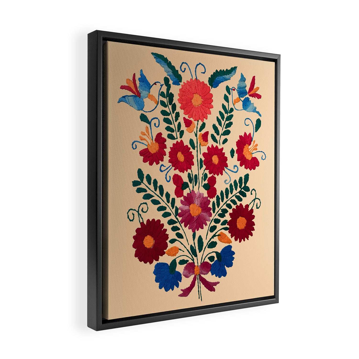 Mexican Bird Motif Cream  Framed Canvas Print Gallery Image 2