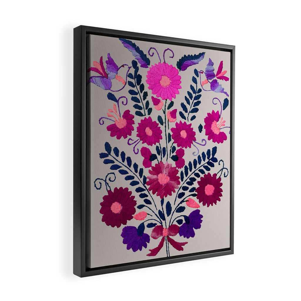 Mexican Bird Motif Gray Framed Canvas Print Gallery Image 2