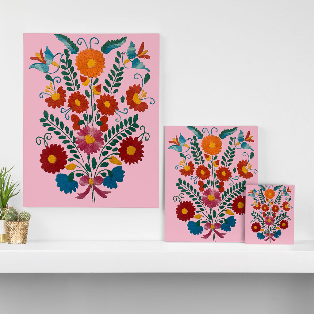 Mexican Blue Birds in Pink Canvas Print Gallery Image 3