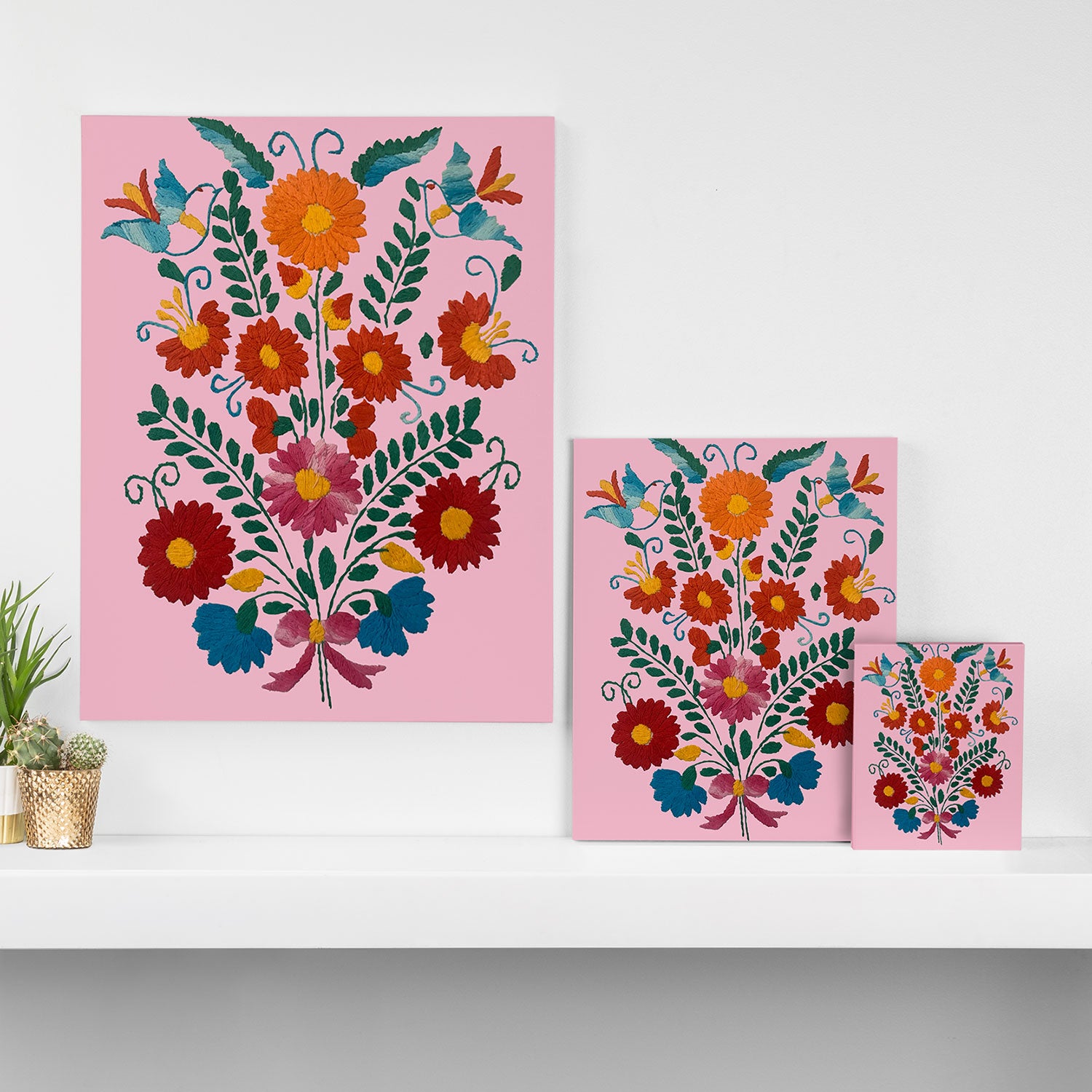 Mexican Blue Birds in Pink Canvas Print Gallery Image 3