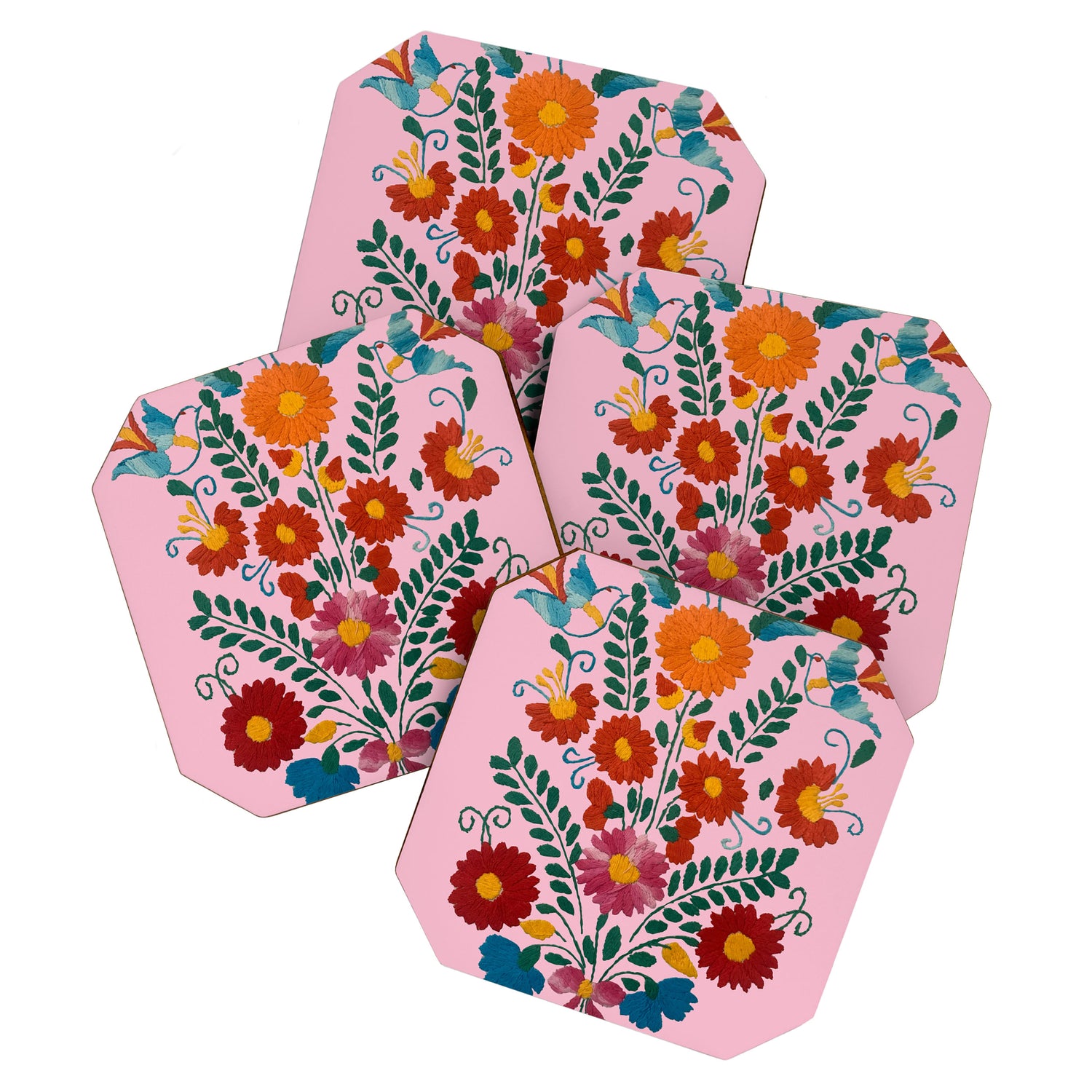 Mexican Blue Birds in Pink Coaster Gallery Image 1