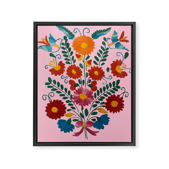 Mexican Blue Birds in Pink Framed Canvas Print Gallery Image 1