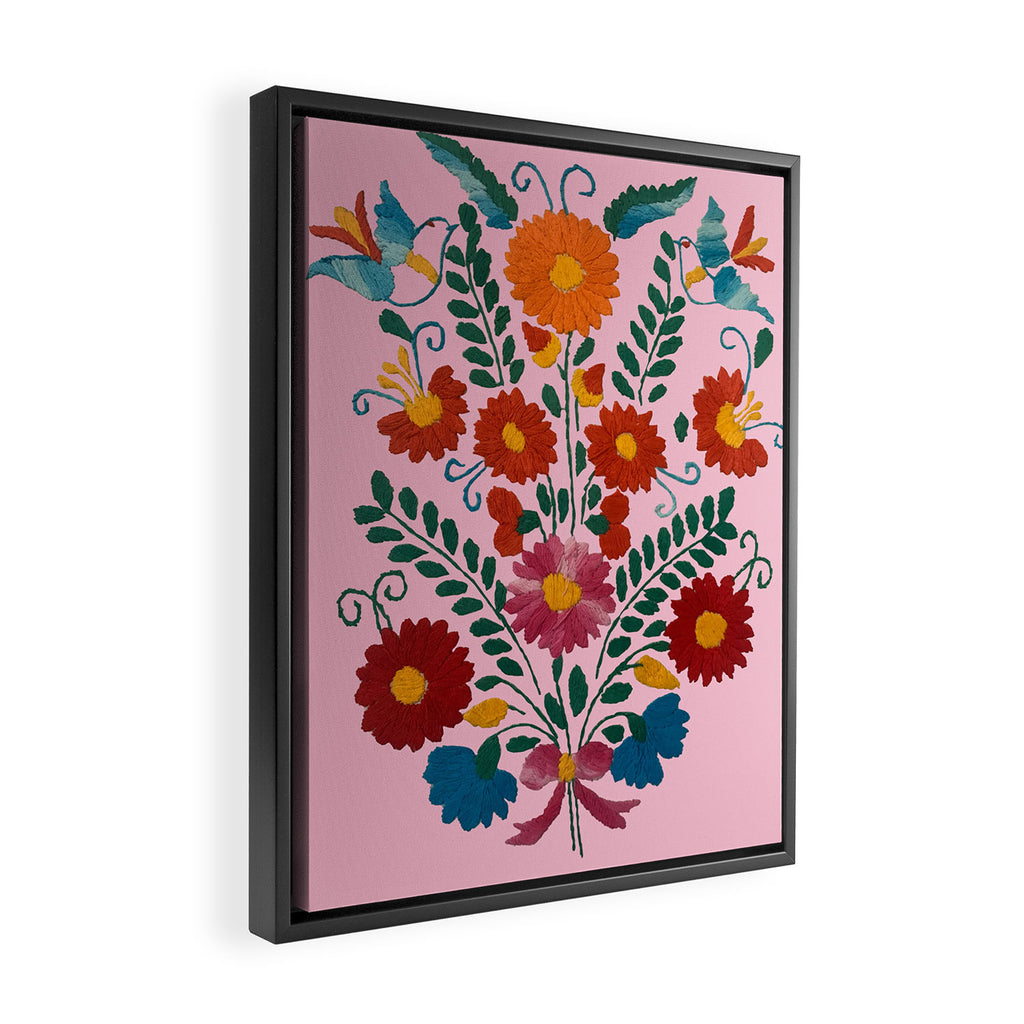 Mexican Blue Birds in Pink Framed Canvas Print Gallery Image 2