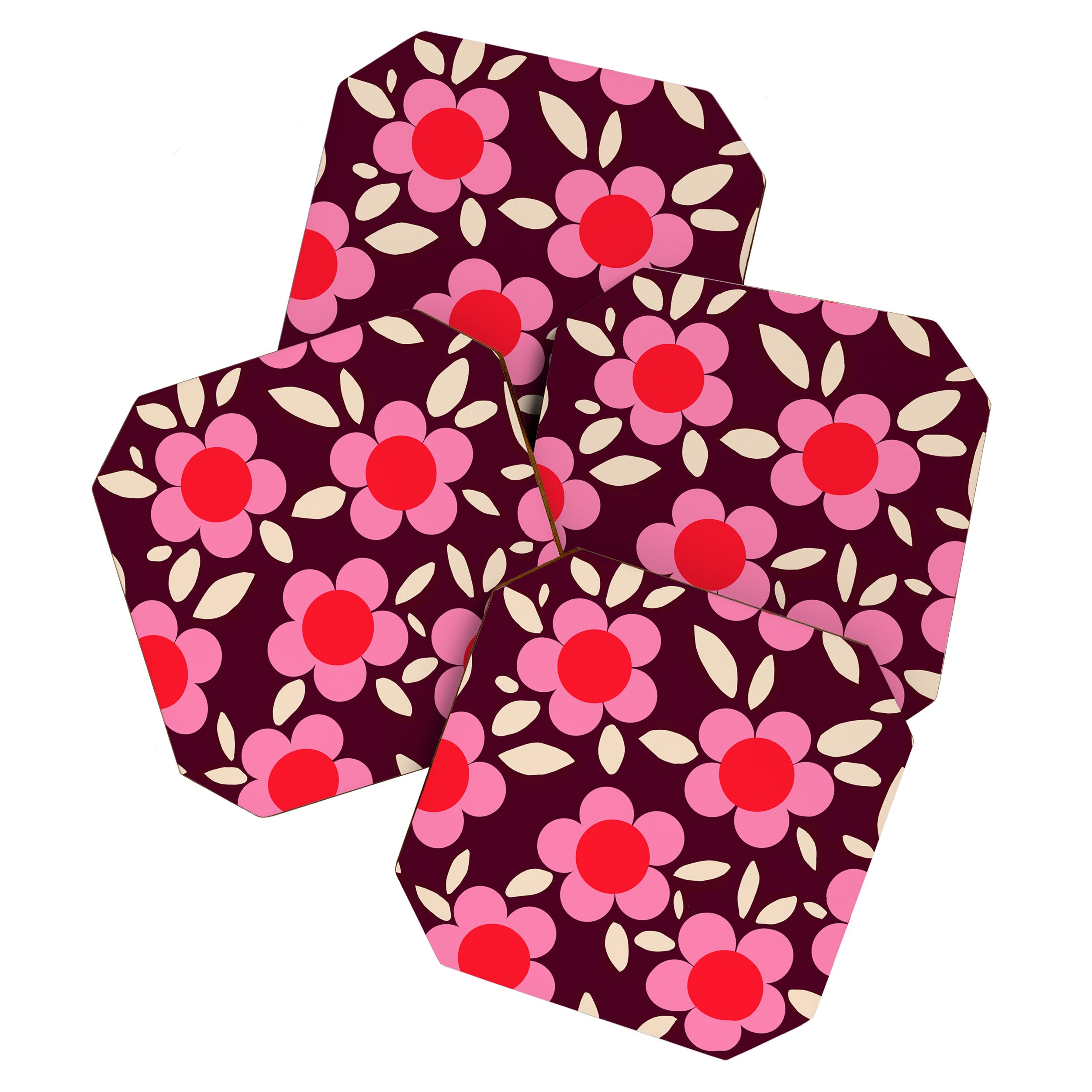 Pink and Maroon Flowers Pop Coaster Gallery Image 1