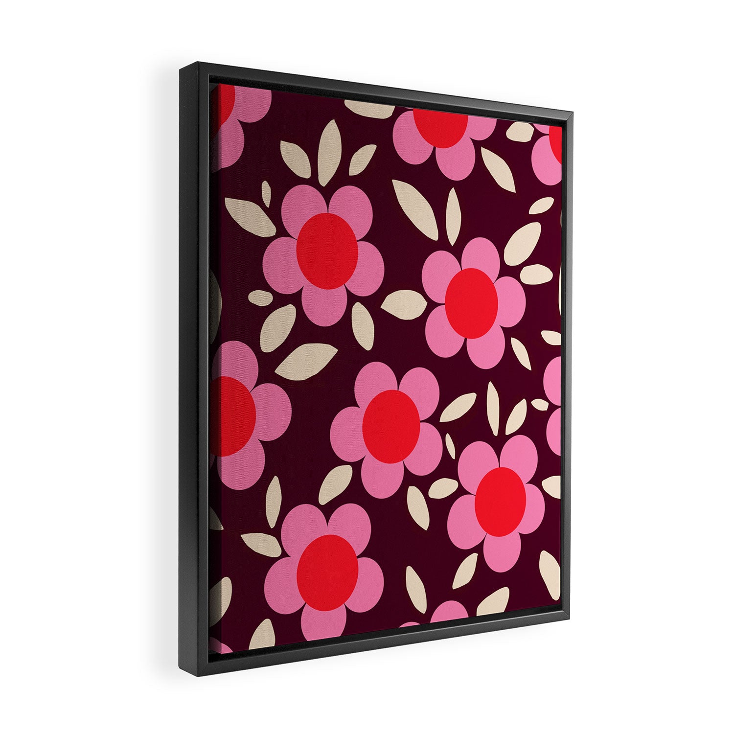 Pink and Maroon Flowers Pop Framed Canvas Print Gallery Image 2