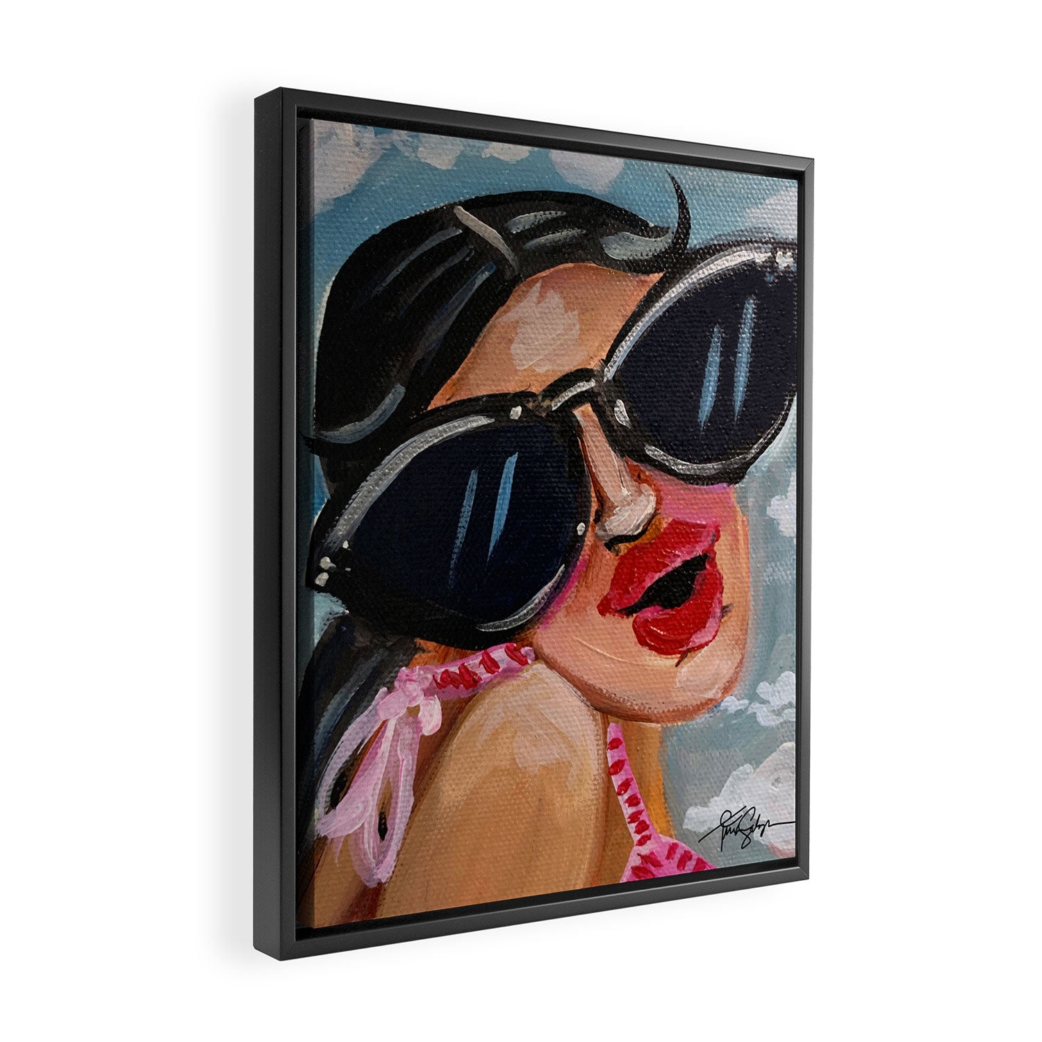 Summertime Girl with Big Black Glasses  Framed Canvas Print Gallery Image 2