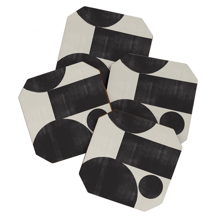 Abstract Black and Beige Geometric No. 1 Coaster Gallery Image 1