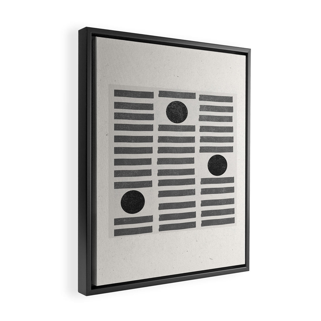 Black and Beige Modern Craft Design Retro Stripes and Circles Framed Canvas Print Gallery Image 2