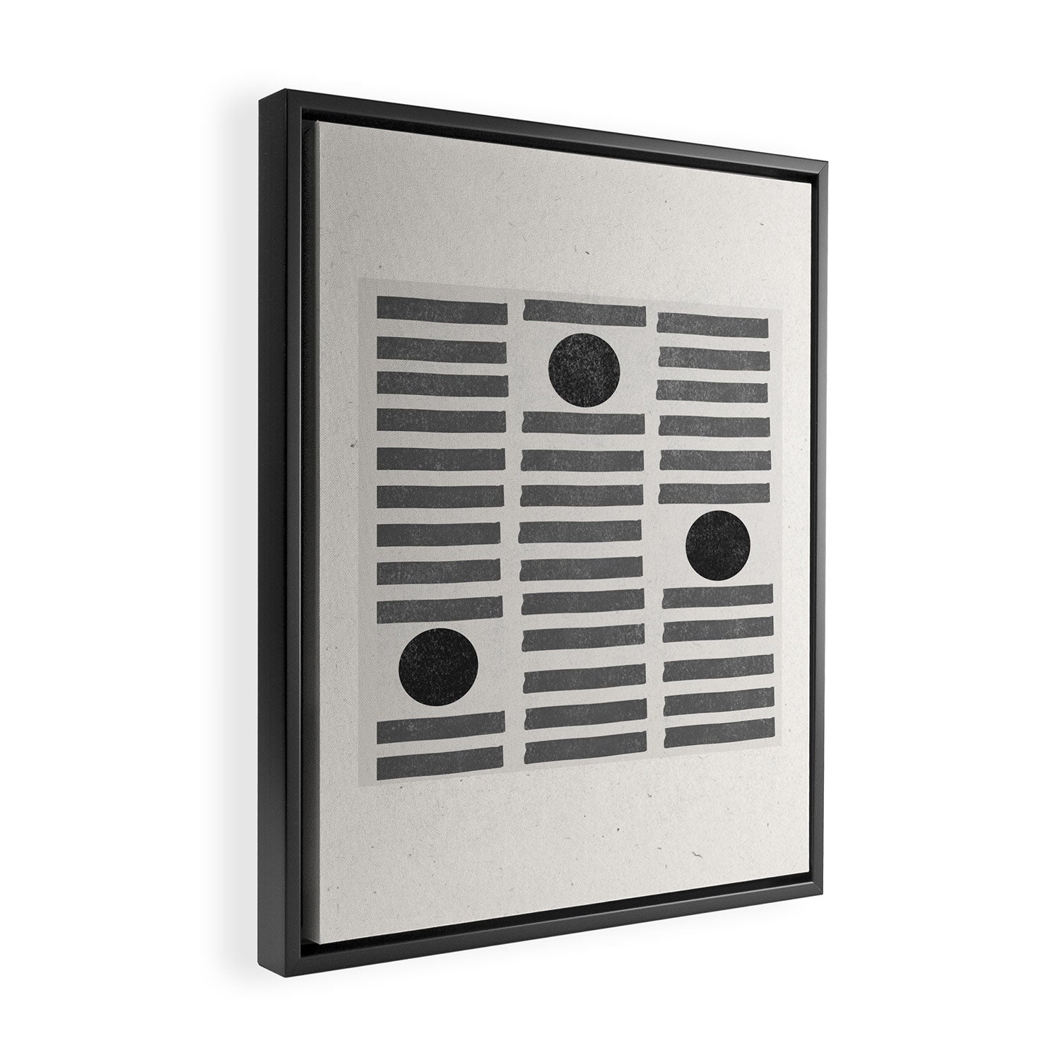 Black and Beige Modern Craft Design Retro Stripes and Circles Framed Canvas Print Gallery Image 2