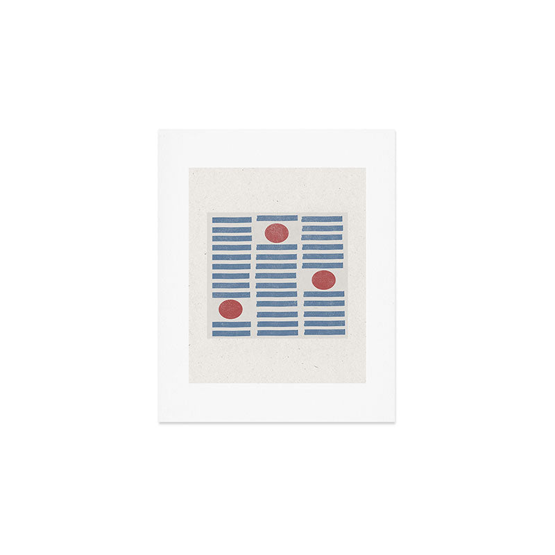 Blue Modern Craft Design Retro Stripes and Circles Art Print Gallery Image 1