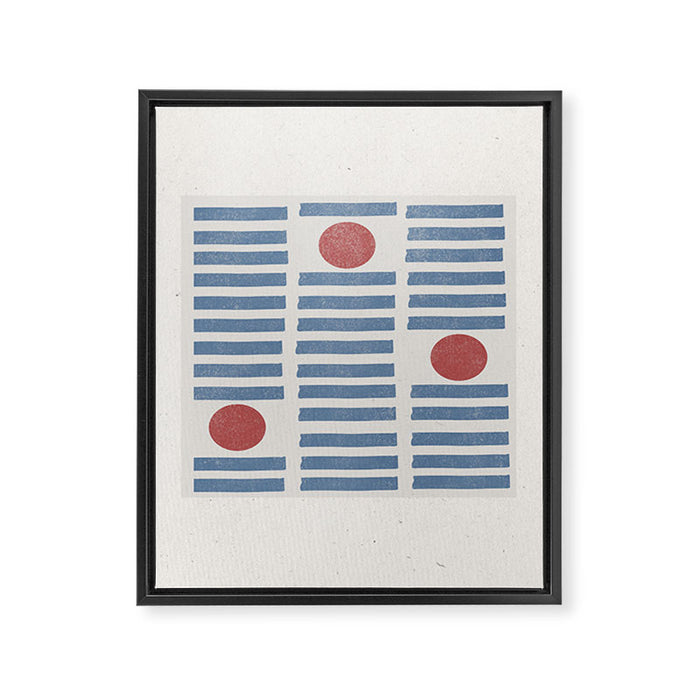 Blue Modern Craft Design Retro Stripes and Circles Framed Canvas Print Gallery Image 1