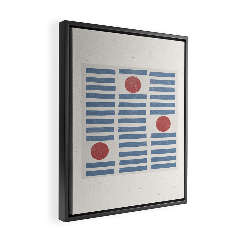 Blue Modern Craft Design Retro Stripes and Circles Framed Canvas Print Gallery Image 2