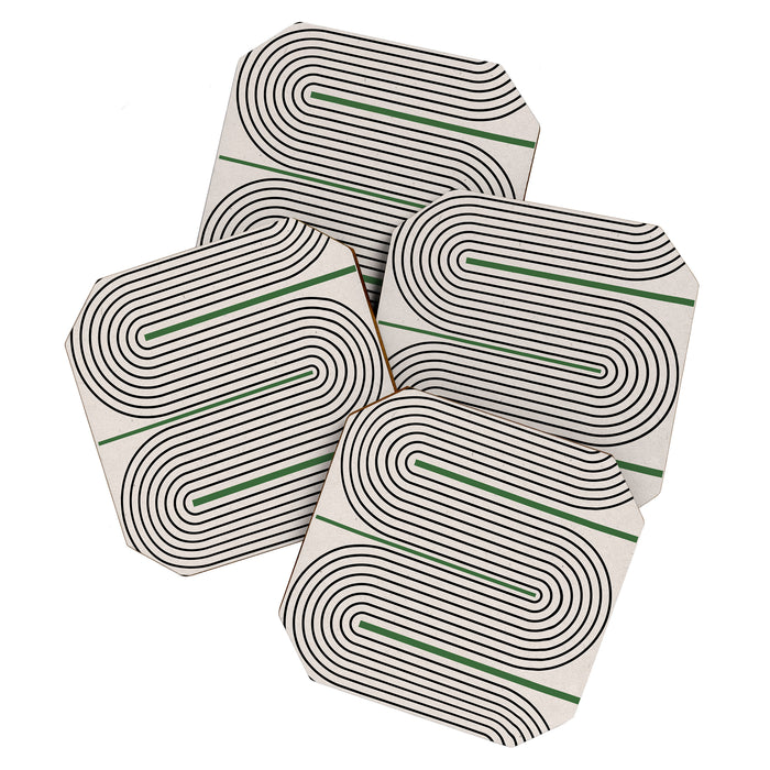 Green Beige Black Lines Coaster Gallery Image 1