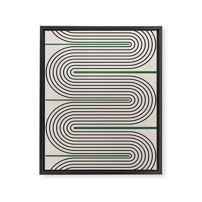 Green Beige Black Lines Framed Canvas Print Gallery Image 1