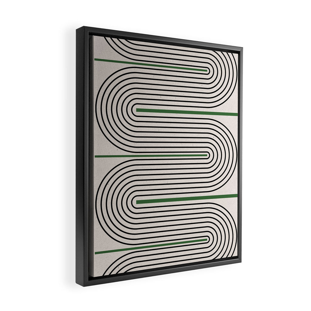 Green Beige Black Lines Framed Canvas Print Gallery Image 2