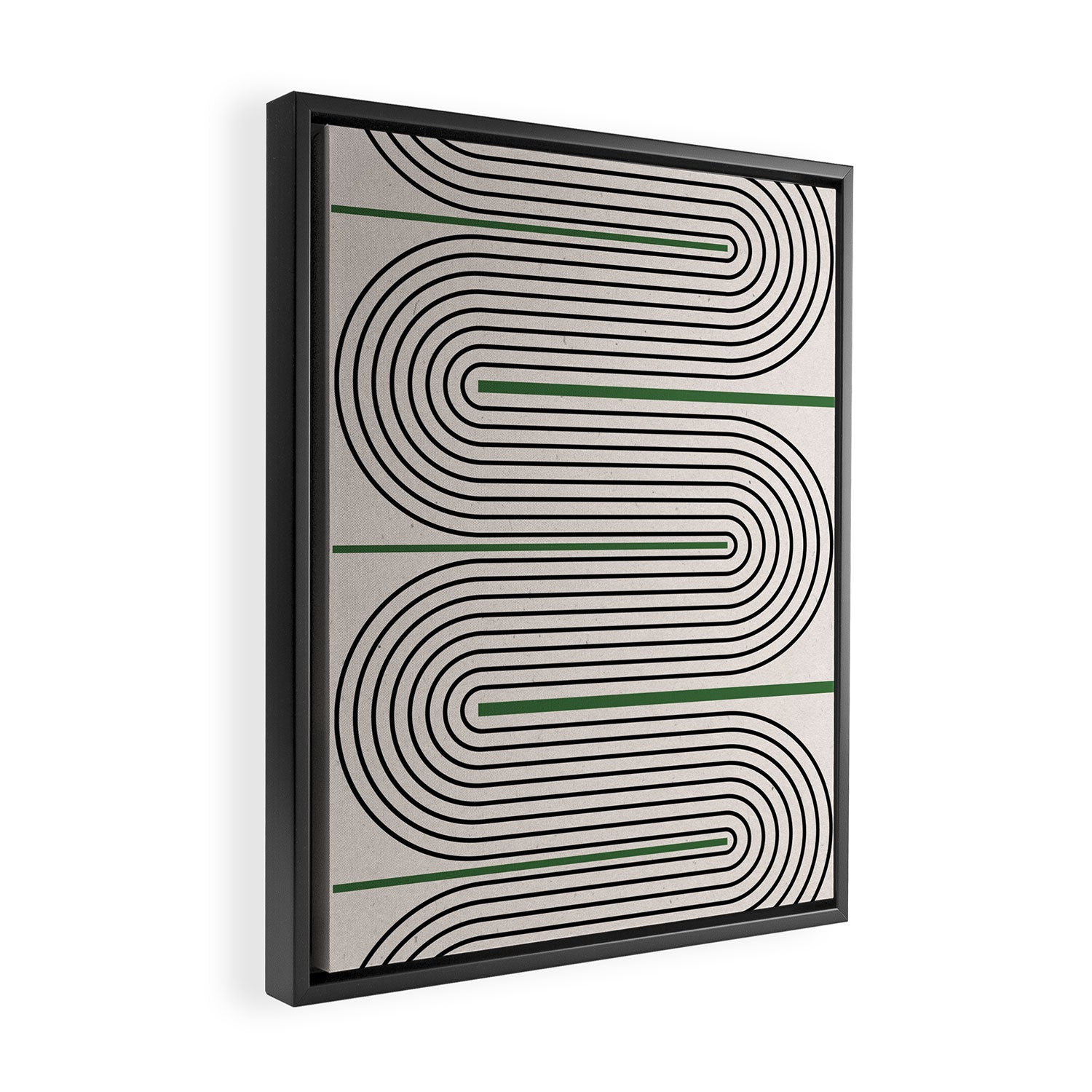 Green Beige Black Lines Framed Canvas Print Gallery Image 2
