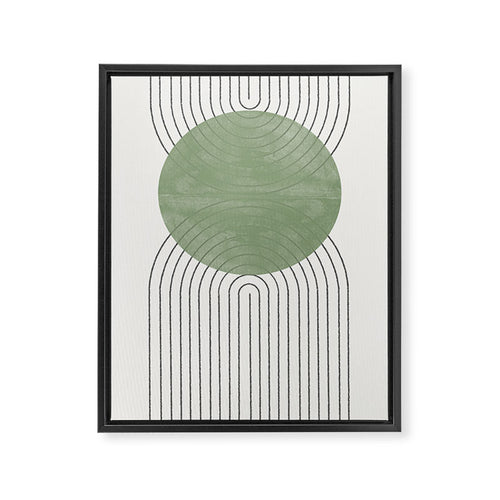 Mid Century Green Moon Shape  Framed Canvas Print