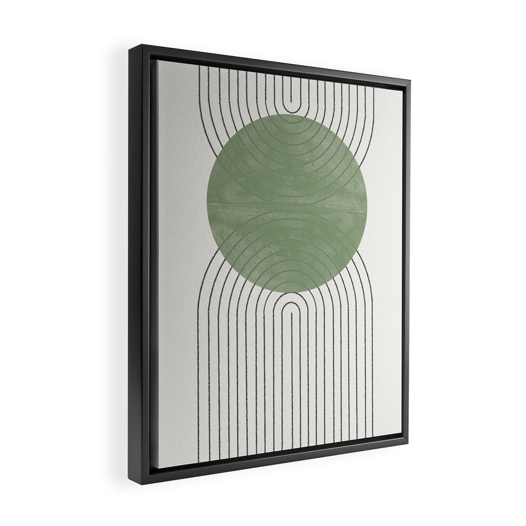 Mid century Green Moon Shape  Framed Canvas Print Gallery Image 2