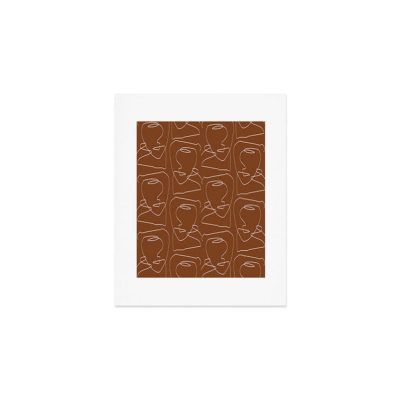 Line Art Woman Face Burnt Orange Art Print Gallery Image 1